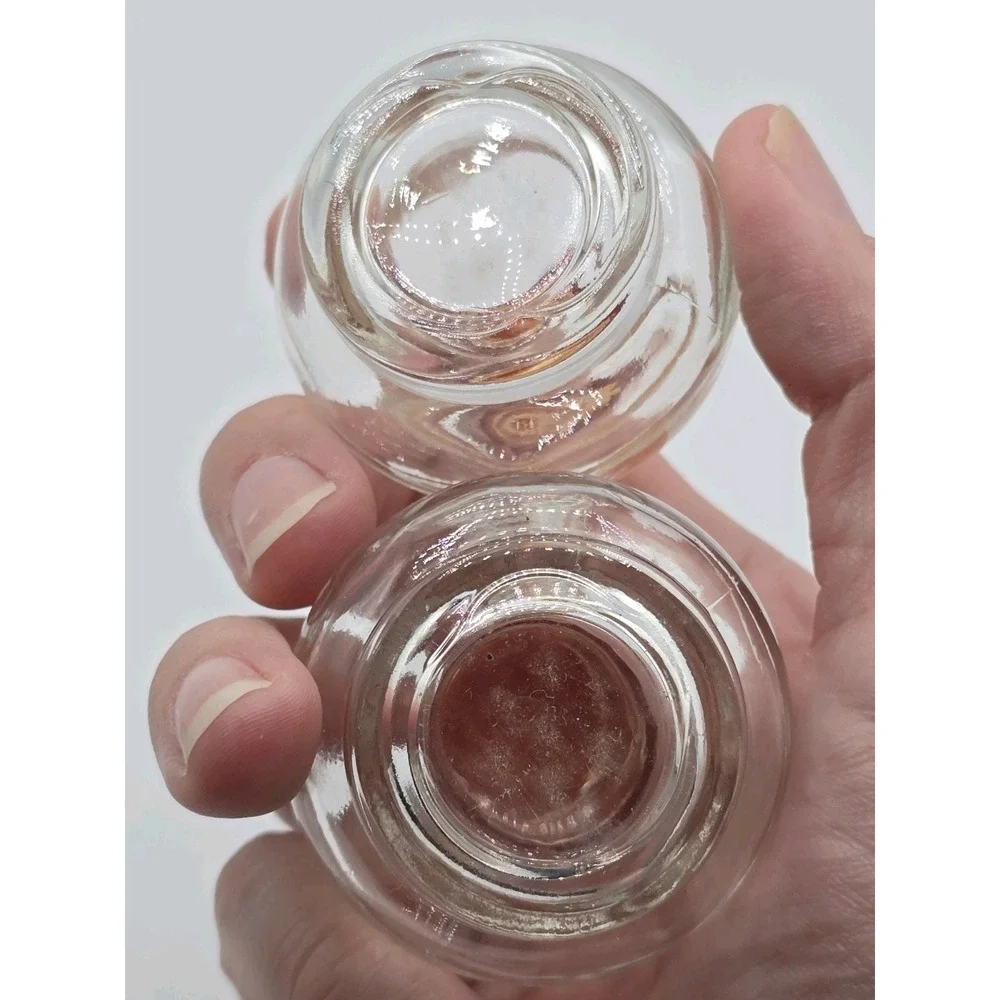 Vintage 1950s Midcentury Table Salt & Pepper Shakers Clear Glass, Red Orange Top